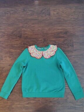 MiniBoden Green Sweatshirt with Floral Peter Pan Collar